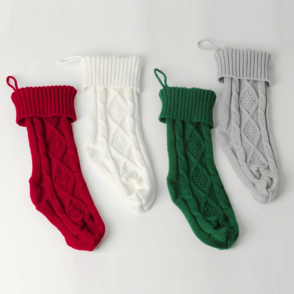 Large Christmas decorations Christmas stocking gift bag Knitted Christmas pendant Cross border woolen Christmas stocking