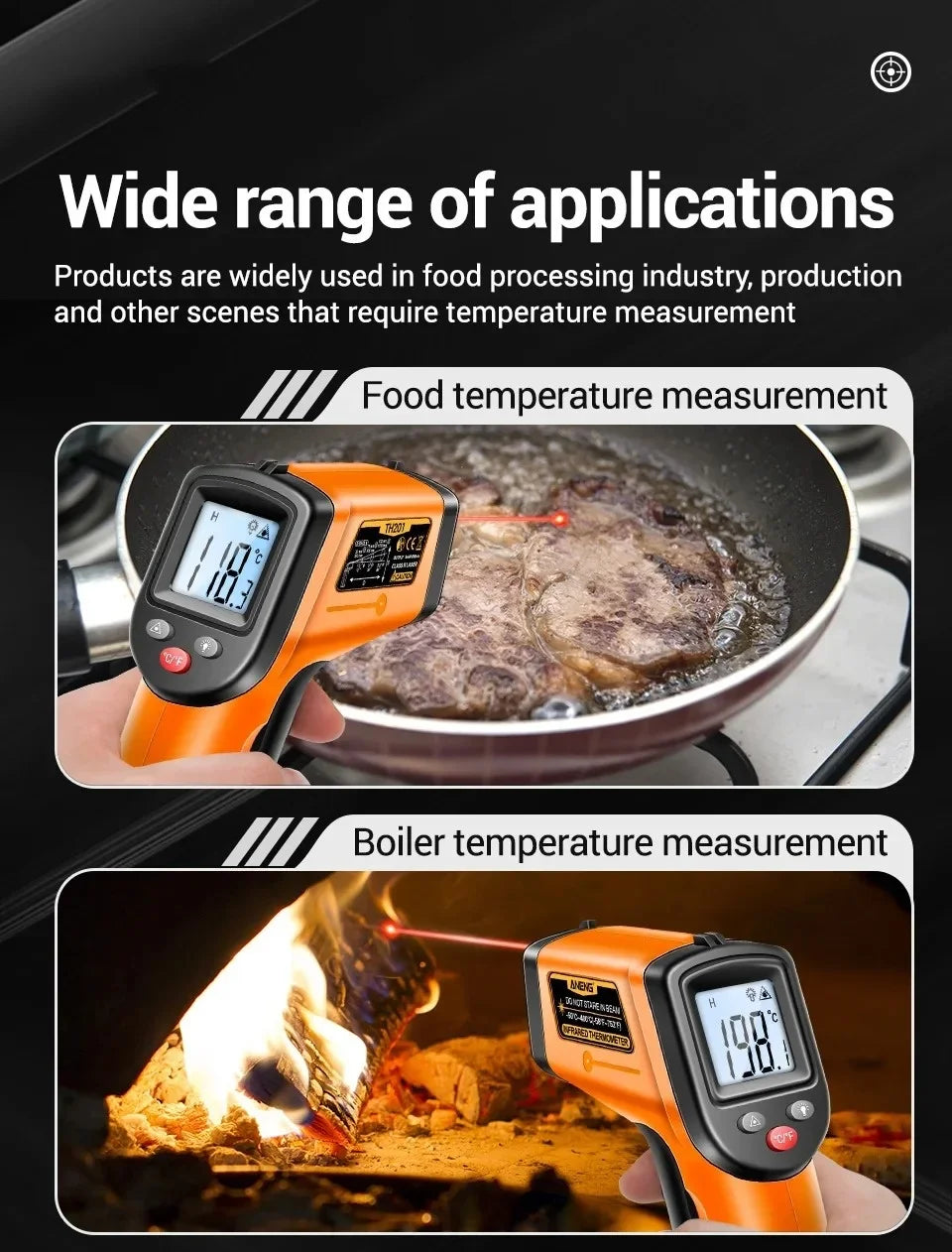 Digital Infrared Thermometer Non-contact Thermometer Industrial Precision Laser Temperature Meter Pyrometer Instrument Tool