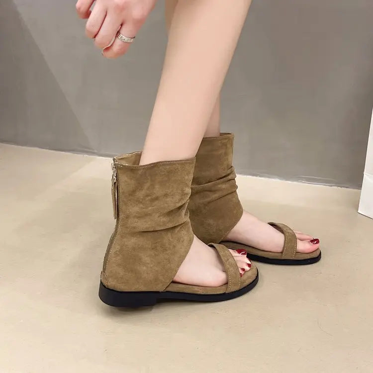 2025 Female Low Heel Footwear Gladiator Sandals Shoes For Women Zippers Fashion Open Toe Ladies Sandals Ankle Booties Shoe Pumps