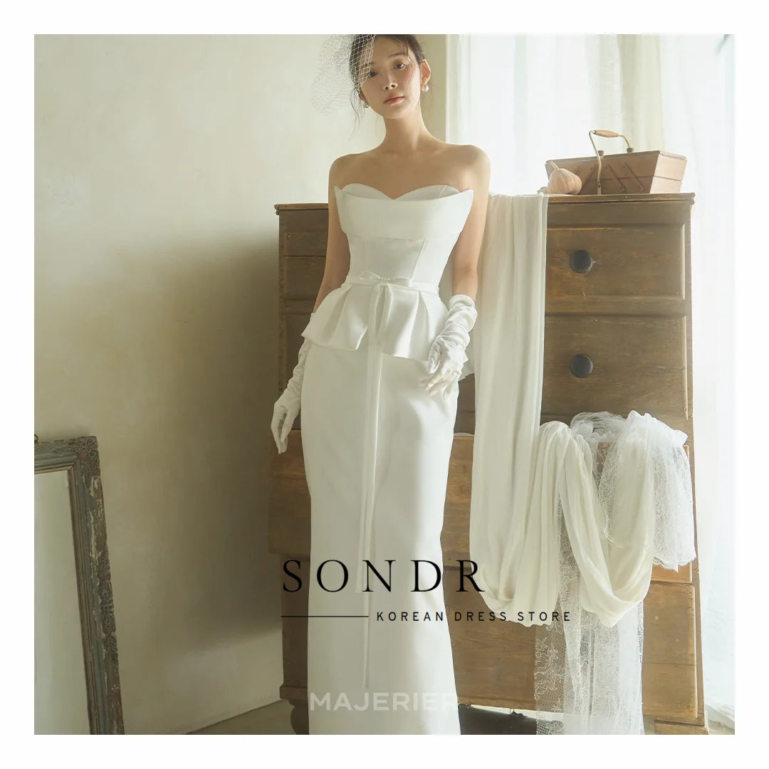Sondr Elegant 2026 Wedding Dress 웨딩드레스 Pleat Satin Straight Bow Bridal Gown Korea Photography Dress Corset Customized
