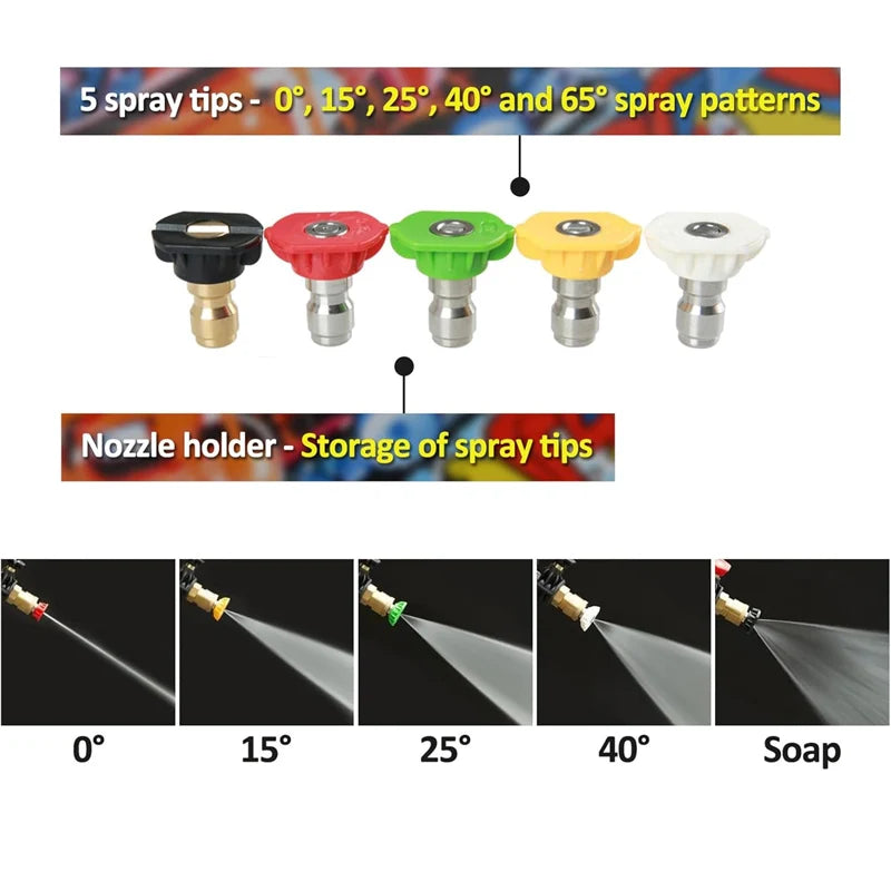Pressure Washer Tips 7 Pack with Nozzle Holder 1/4 Inch Quick Connect, Multiple Degrees Rinse Kit 4000 PSI (0° 15° 25° 40° 65°)