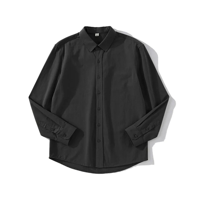Men's Pure Cotton Simple Casual Long Sleeved Shirt Unisex Solid Color Moisture Wicking Casual, Loose Men's Versatile Shirt