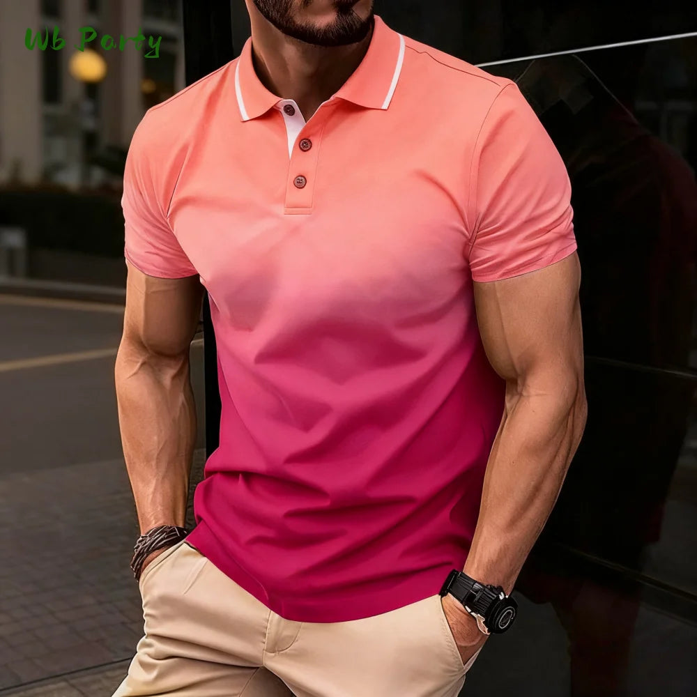 Summer Men's Polo Men's Casual Short Sleeve Polo Shirt Striped Color Block Design Sporty Polo Style Collared Polo Shirts for Man