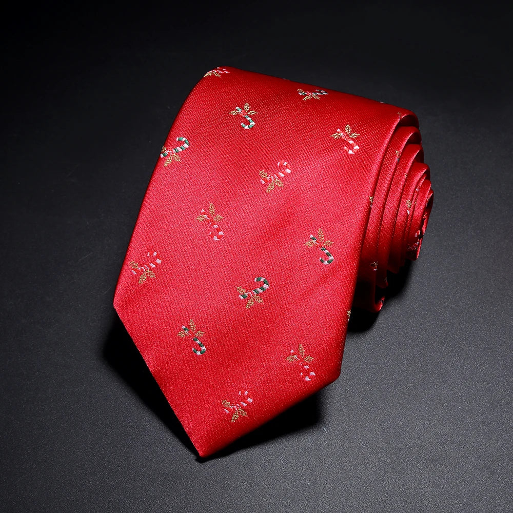 Silk Men Tie for Christmas Necktie Xmas Festival 8cm Red Green Blue Snow Santa Reindeer Jacquard Woven Tie For Men Christmas Gif
