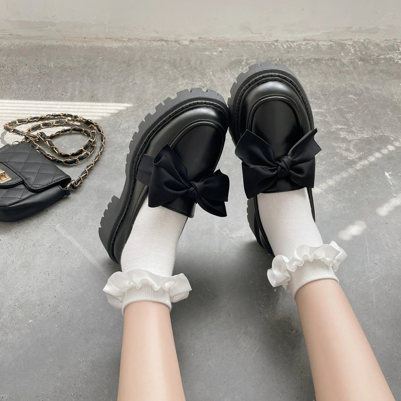 Women Flat Shoes Bow Leather Shoes Ladies 2024 New Autumn Thick Heel Loafers Woman Fashion Comfortable Work Shoes Zapatos