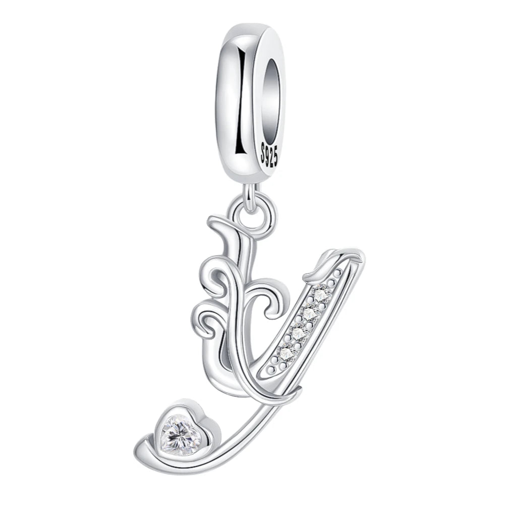 925 Sterling Silver  A-Z 26 English Letters Retro Fashion Pendant Fit Original Bracelet Charm Beads Necklace Diy Female Jewelry