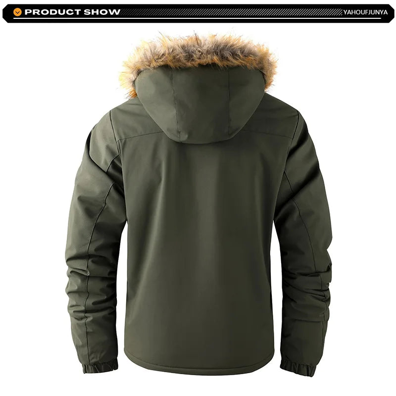 2026Winter Men Outwear Fleece Warm Removable Hooded Hiking Jacket Men Outdoor Windproof Casual Fashion Jacket Coat Male Clothing
