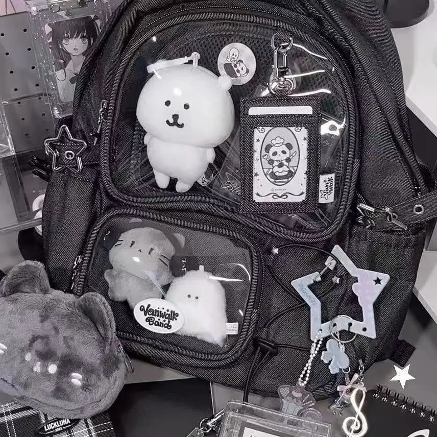 Women Black School Bags Japanese Kawaii Ita Backpack High-capacity Design Transparent Backpacks Sweetwear Y2k Bag 2025 New Trend