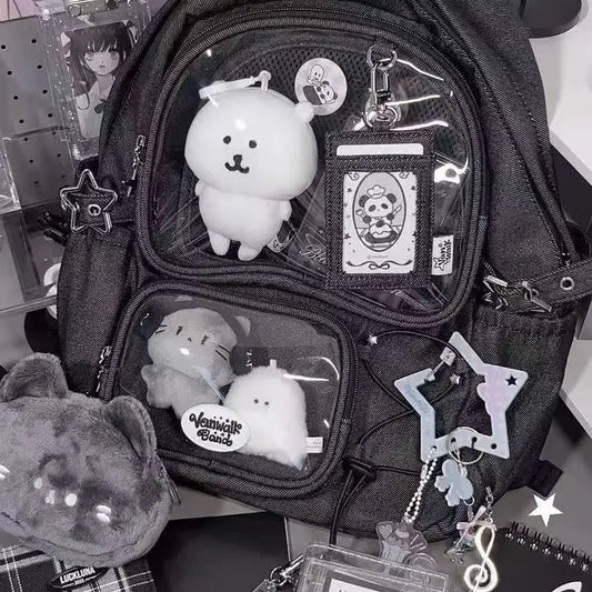 Women Black School Bags Japanese Kawaii Ita Backpack High-capacity Design Transparent Backpacks Sweetwear Y2k Bag 2025 New Trend