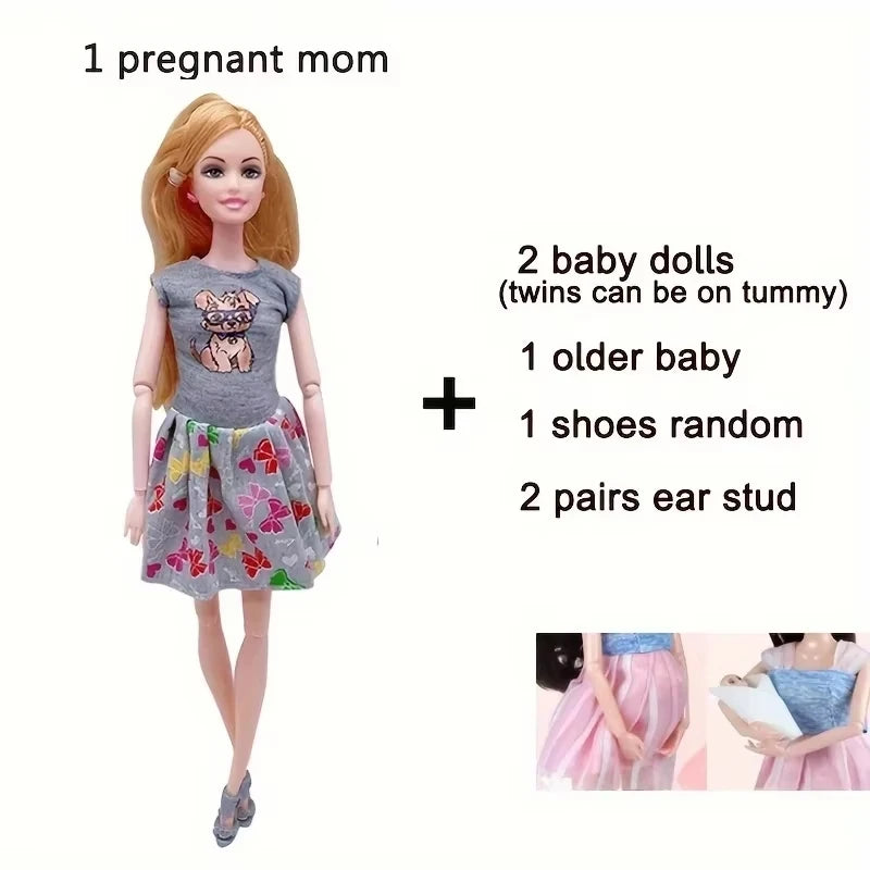 Pregnant Doll Have a Baby in Her Tummy Mom Doll Pregnant Mom Toy with 2 Baby Dolls Playsets Accessories for Girls Boys Gift