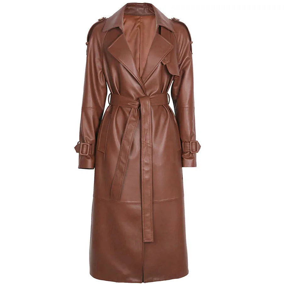 YOLOAgain High Quality Real Leather Trench Coat Women Genuine Leather Jacket Windbreak Female