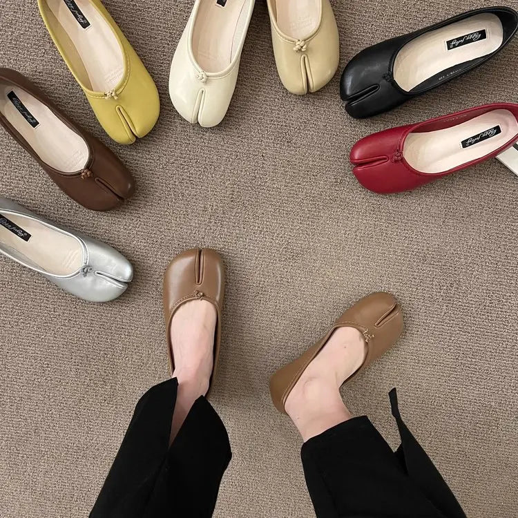 Korean Style Horse-Shoe Split-Toe Women's Shallow Mouth Single Shoes New Slip-On Pig's Trotters Versatile Grandma Flat Loafers