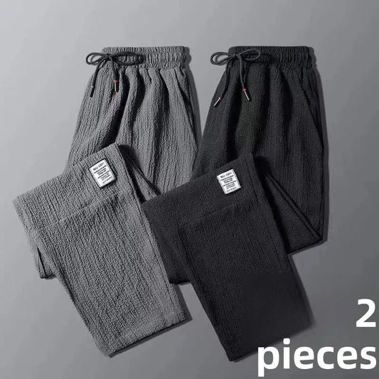 Men's Ice Silk Thin Work Pants Summer Quick Dry Lightweight Loose Fit Sporty Trousers for Office And Casual Wear