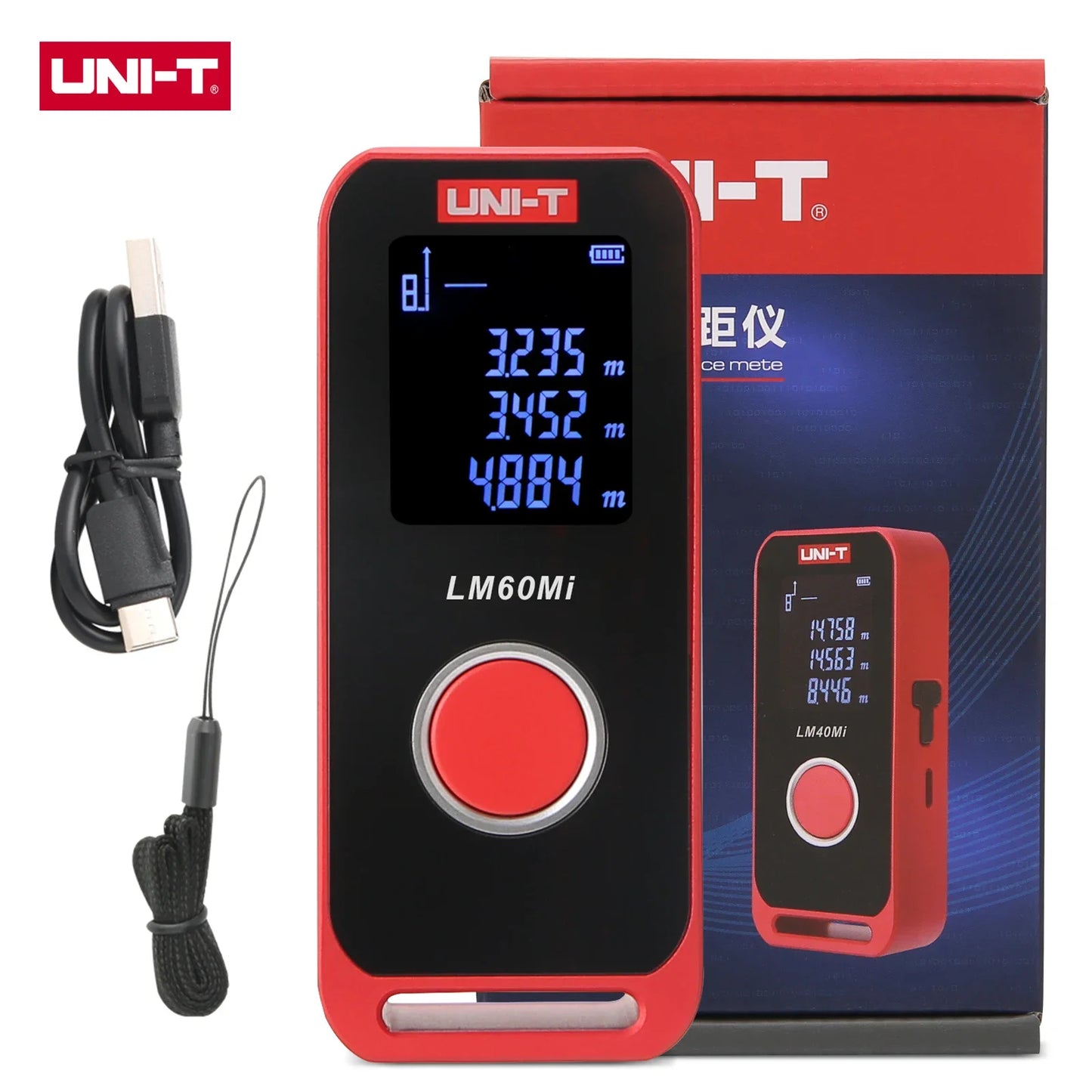 UNI-T Mini Laser Distance 40/60m Range Rechargeable 3.7V Wall Area/Volume/Circumference Measurement LM40Mi LM60Mi