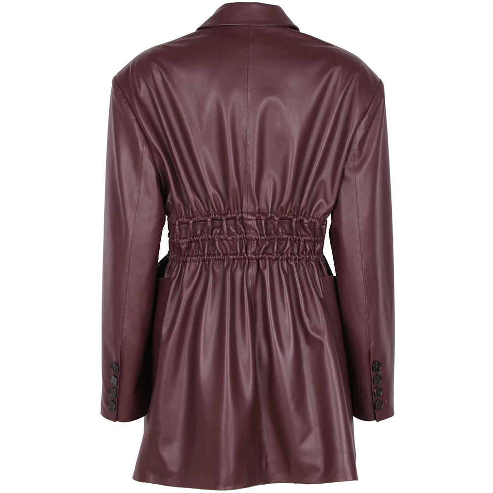 YOLOAgain Women's Leather Jacket Genuine Sheepskin Coat Single Breasted