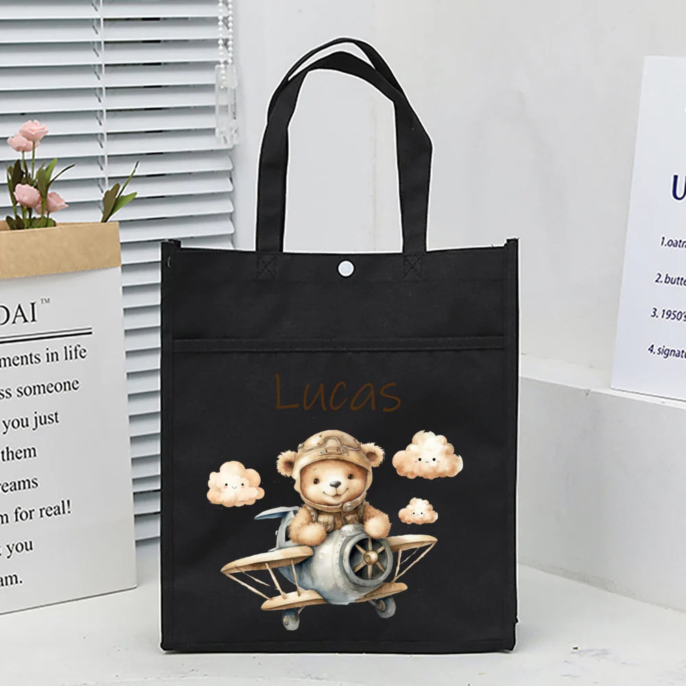 Personalized Kids Library Tote Bags Homeschool Cute Custom Name Reading Books Bag Children School Bag Birthday Gifts for Kids