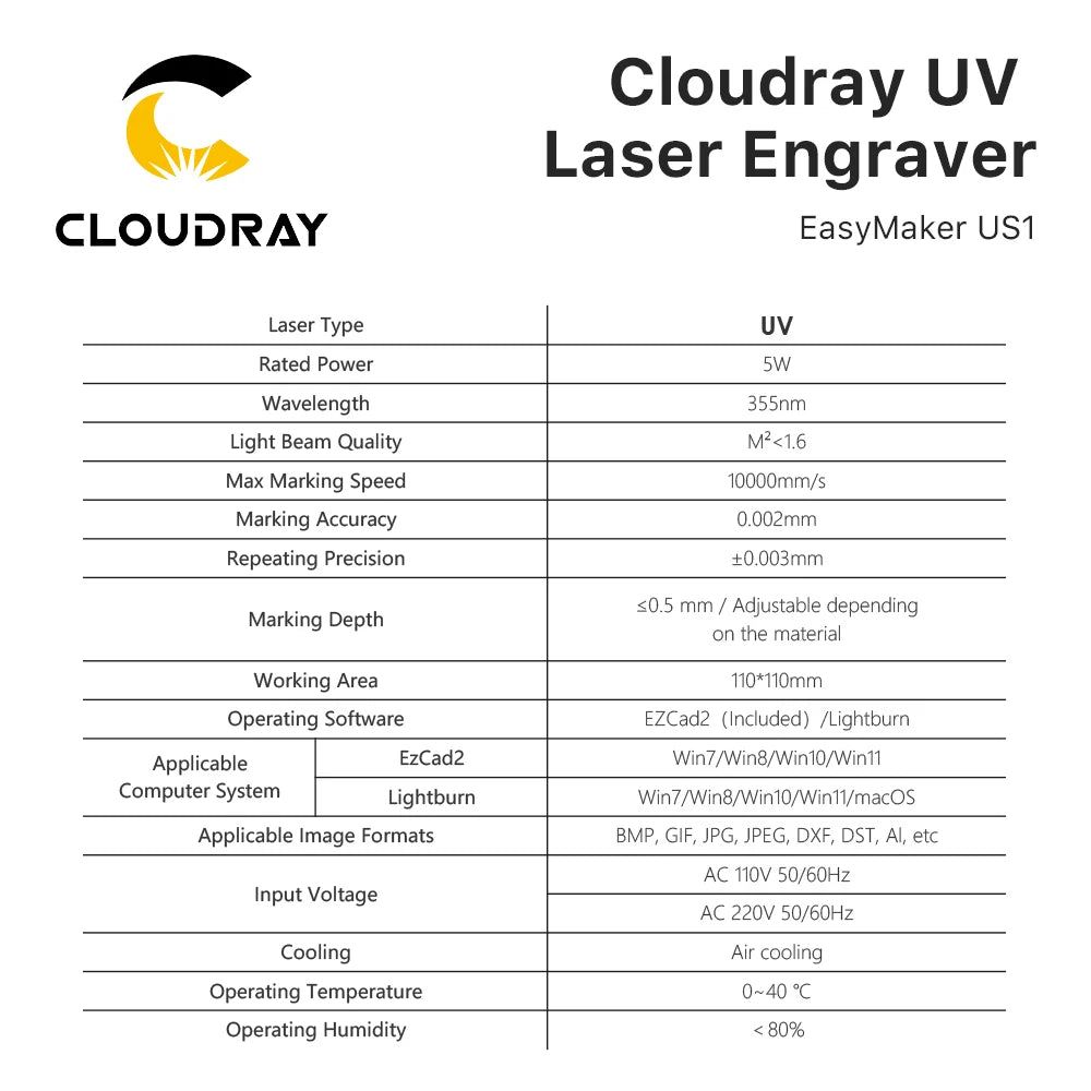 Cloudray UV Laser Marking Machine 5W Marking Plastic Glass Wood Fabric Jewelry Gold Silver for DIY Engrave Laser Machine
