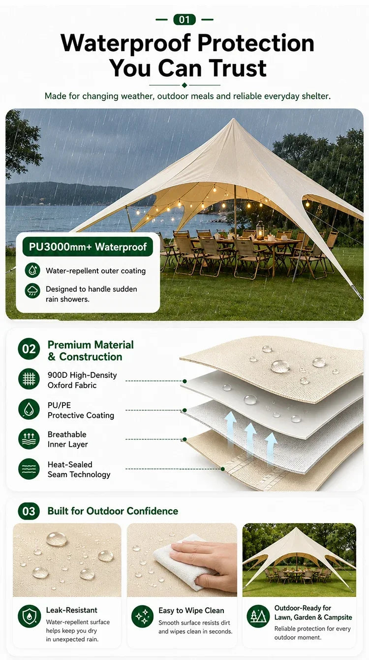Large Outdoor Canopy Tent Waterproof Sun Shade Shelter Heavy Duty Camping Glamping Tent Backyard Wedding Party Event Tent