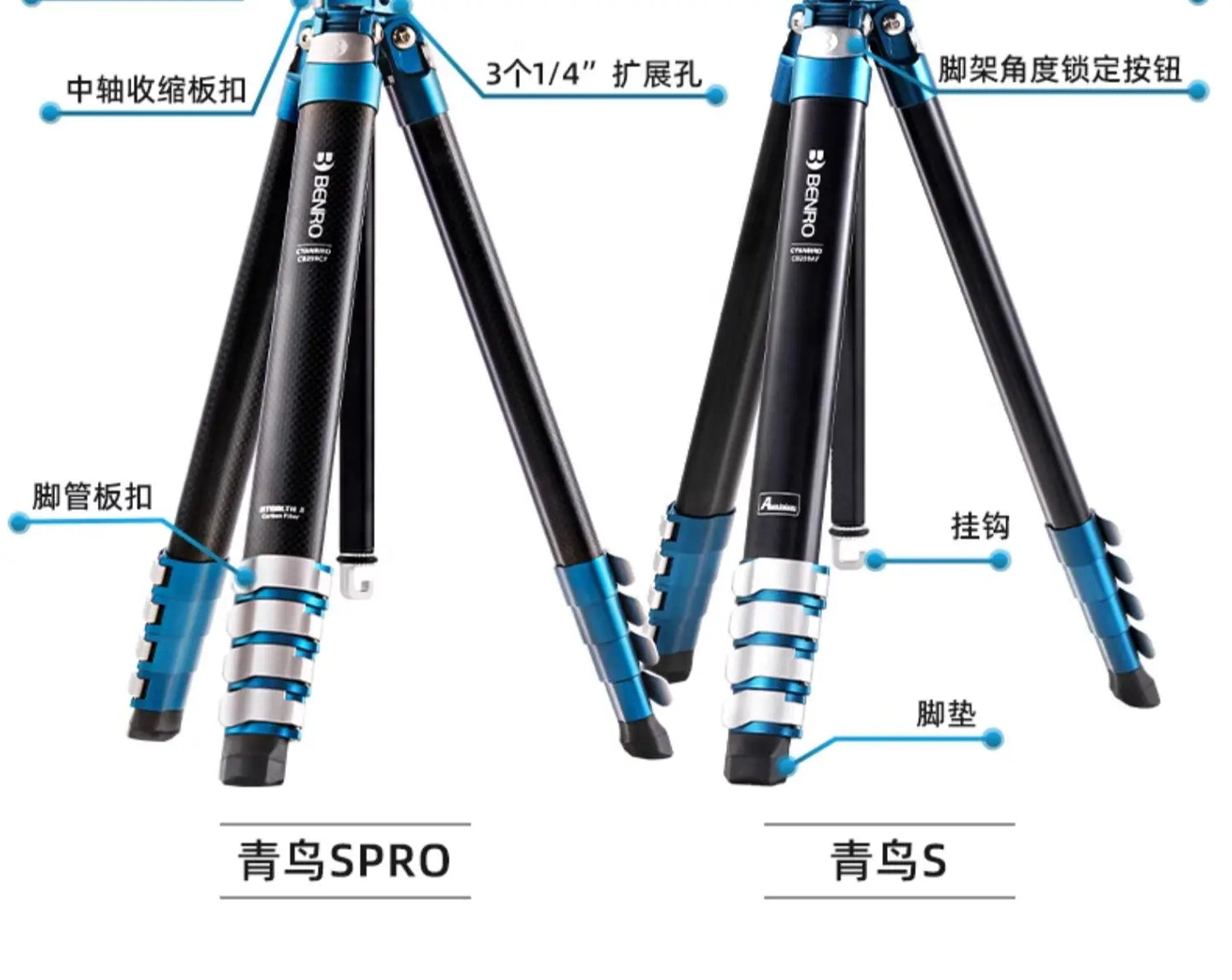 Benro CyanBird Blue bird Carbon Fiber Tripod CB259AFK/CFK/258 Camera SLR Stand Aluminum head Micro Single Handle hold W/FS20PRO