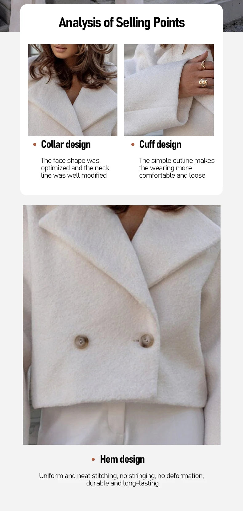 Winter Fashion British Style Pure Suit Collar Solid Color Woolen Fabric Small Coat  Casual Elegant Jacket Women'S Clothing