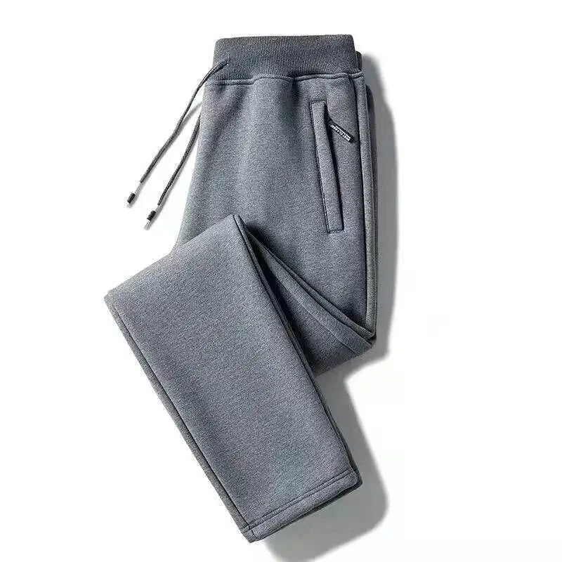 Men's Fleece Lined Trousers Loose Fit Straight Leg Casual Pants with Pockets Zipper Closure Autumn Winter Outerwear