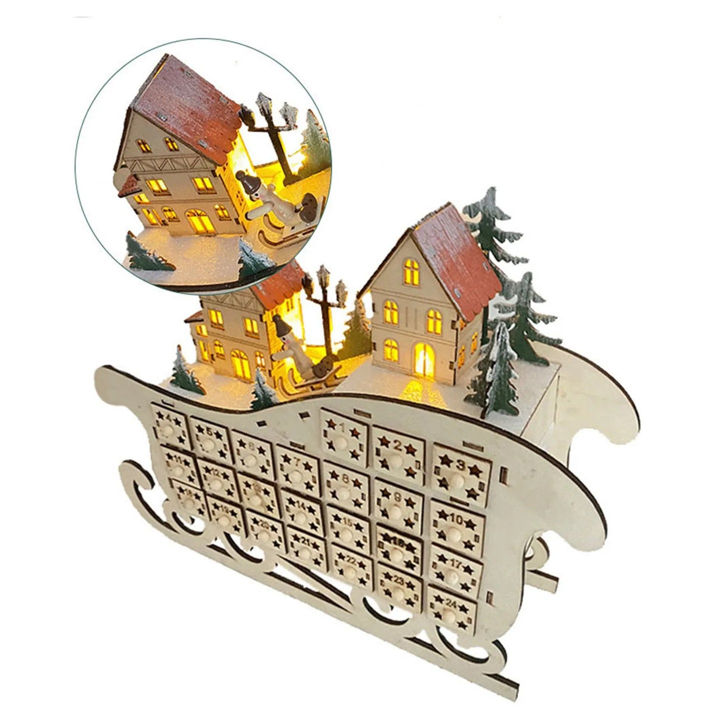 Christmas 24 Day Countdown Calendar With Light Wooden Drawer Home Decor Ornament For Kids Light Up Gifts Candy Drawer Organizer