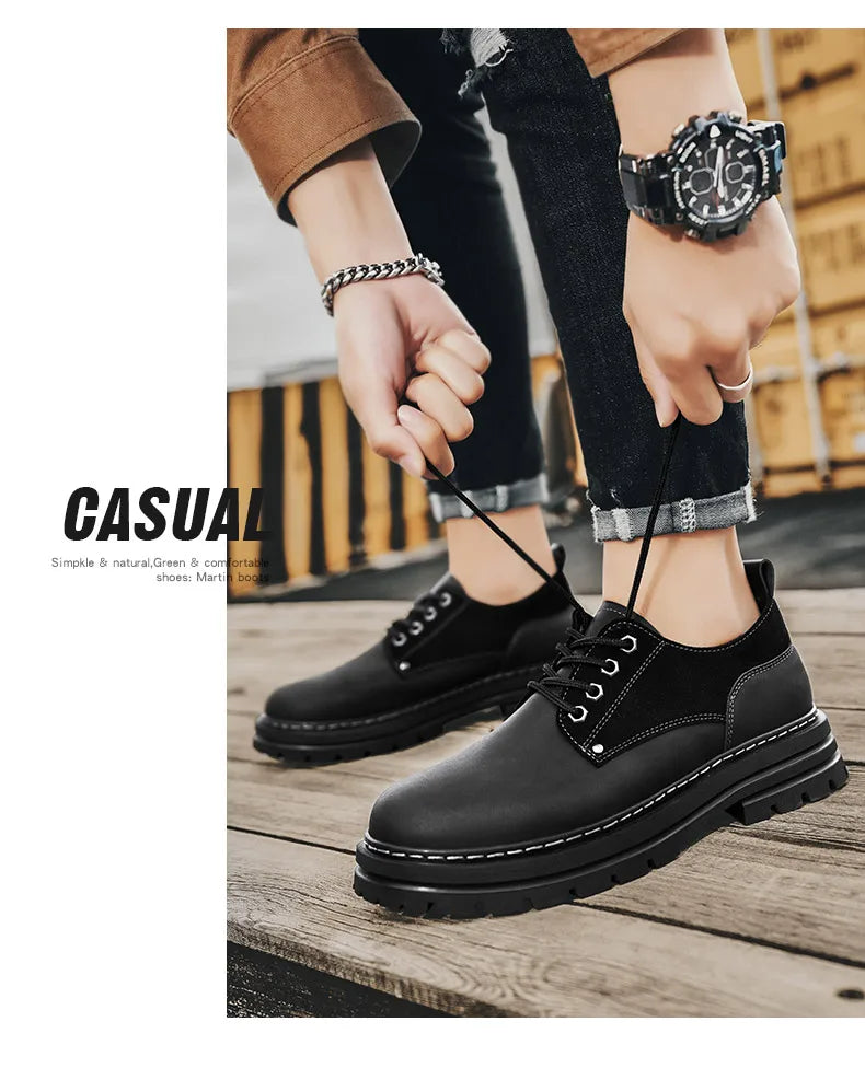 Fashion Men's Leather Shoes England Style Formal Shoes for Man Non Slip Ankle Boots Outdoor Waterproof Casual Tim Work Land Shoe