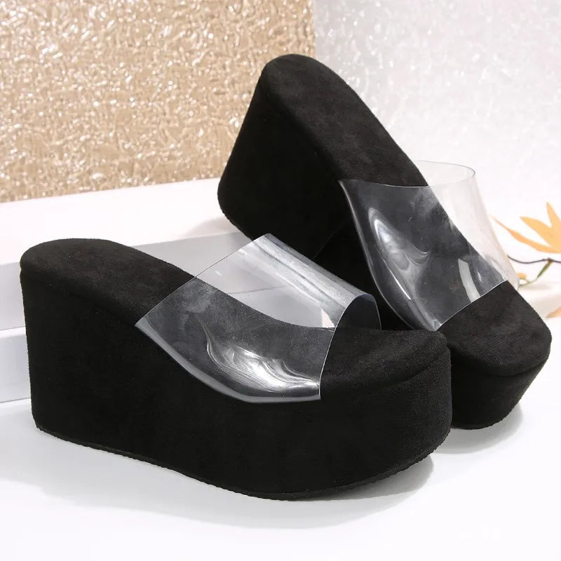 2025 Fashion Elegant Heels Casual Slippers for Women New Summer Comfortable Round Toe Thick Sole Banquet High Heels for Women
