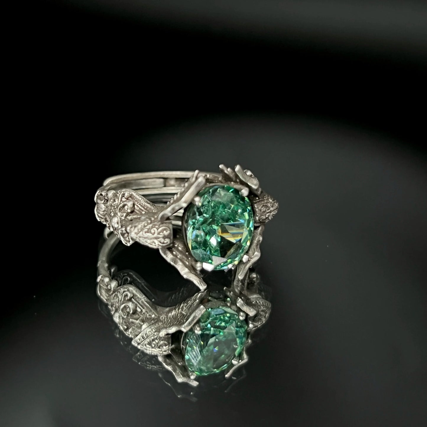 Sterling silver 925 original design hand-made Gothic dark soldiers set with diamonds ring