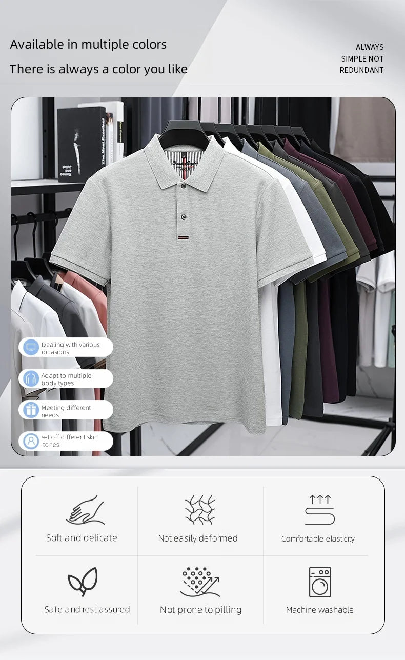 100% pure cotton T-shirt summer new men's fashionable short sleeve comfortable breathable polo shirt exquisite solid color top