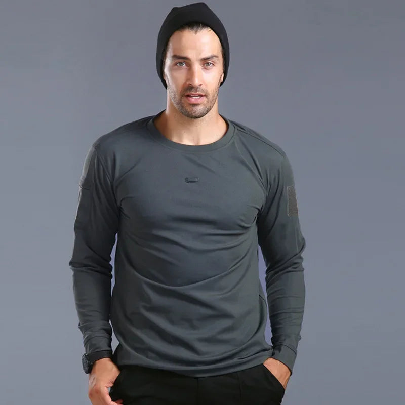 Spring Training Tactical Top Mens Elastic Wear-resistant Outdoor Sports Long Sleeved T-shirt Quick Drying Slim Round Neck Shirt