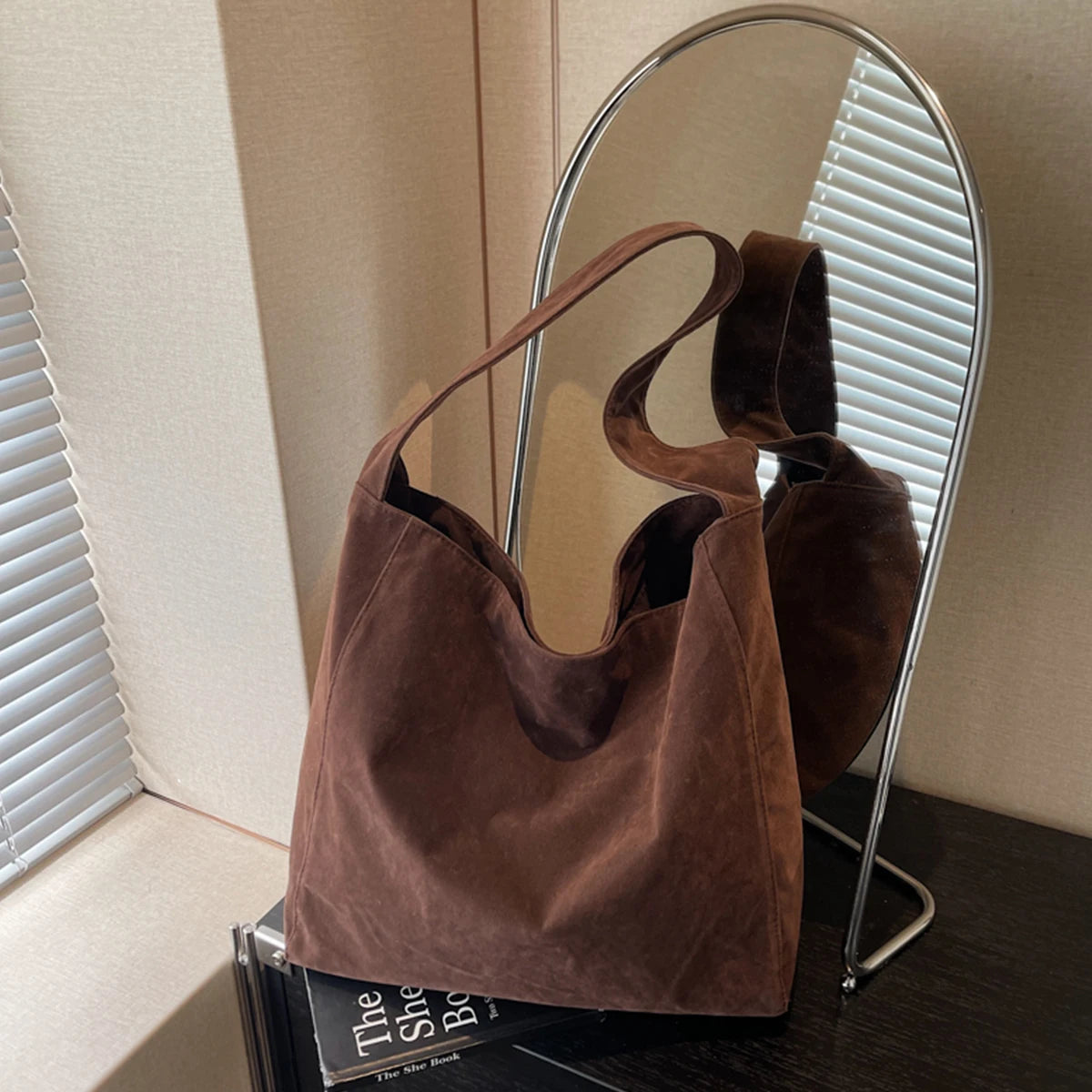 Custom Logo Tote Bag for Women, Large Capacity, Vintage Commuter Vacation Travel Bag, Single Shoulder Handbag, Suede DIY