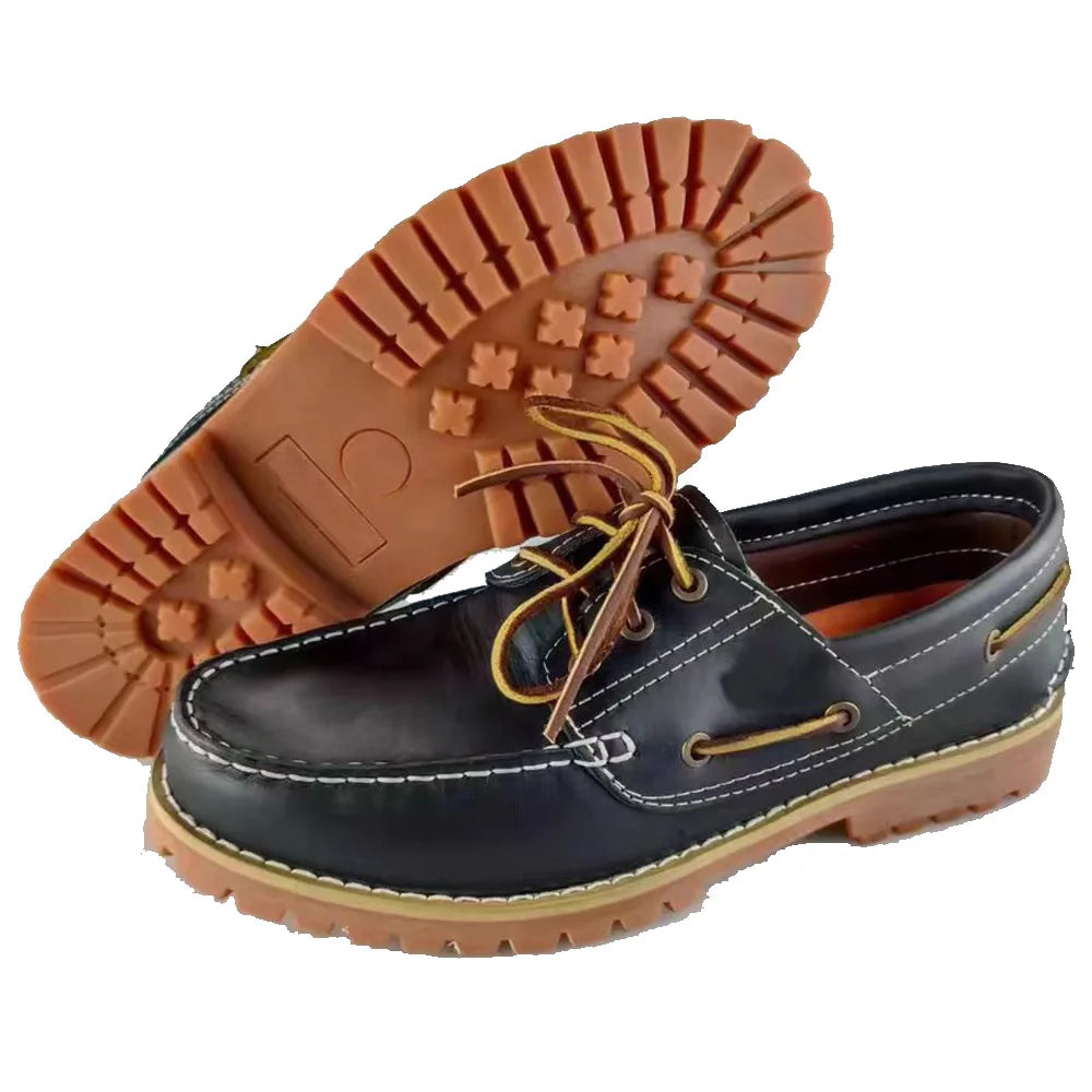Fashion Genuine Leather Men's Loafers Soft Casual Derby Shoes Moccasins Boat Shoes Platform Male Black Brown Lace-up Oxfords