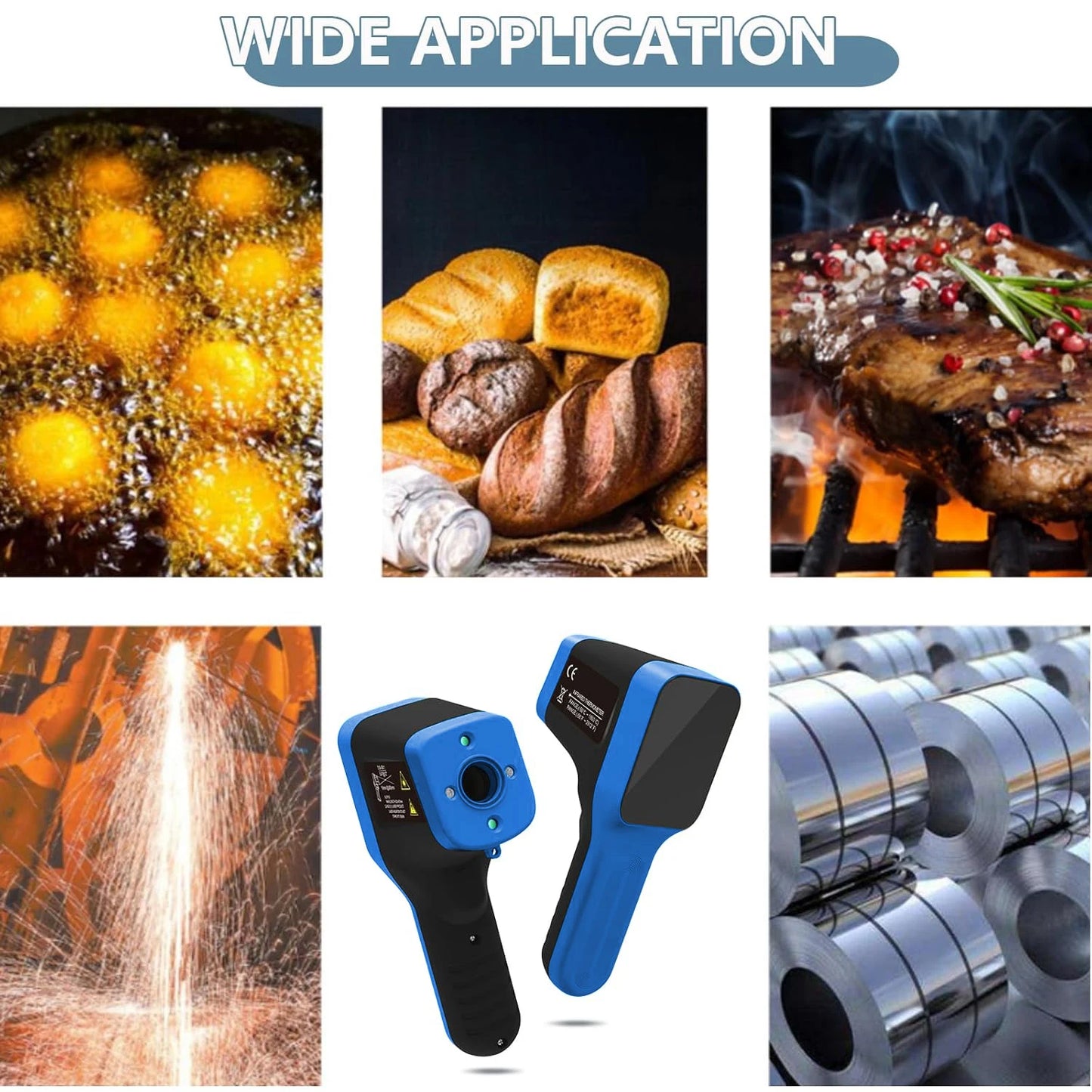 Non-Contact Infrared Thermometer with Laser Targeting - Button-Operated Industrial/High-Temperature Surface Measuring Tool
