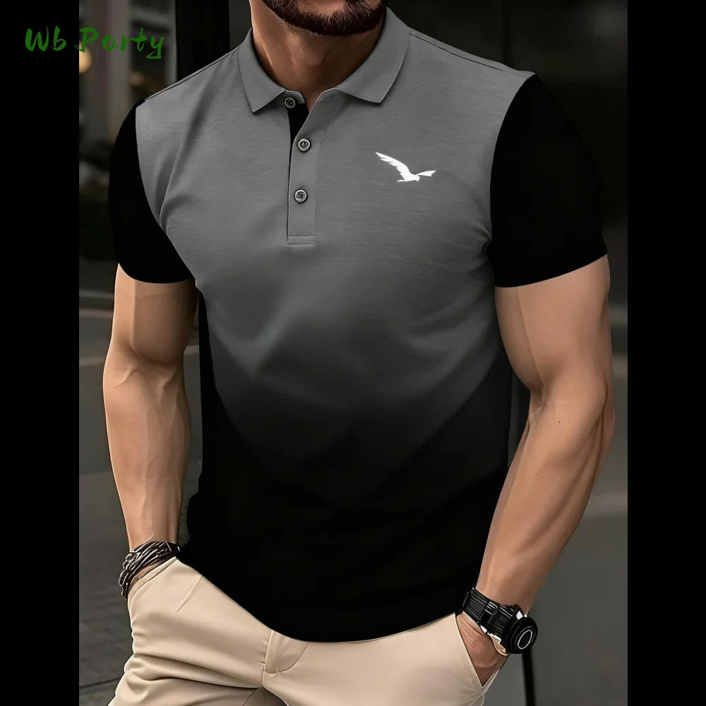 Summer Men's Polo Men's Casual Short Sleeve Polo Shirt Striped Color Block Design Sporty Polo Style Collared Polo Shirts for Man