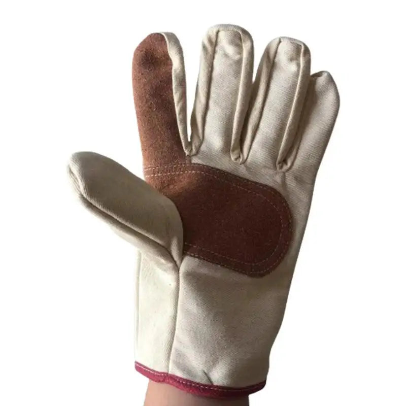 ✔Canvas Work Gloves with Leather Reinforced Palm, Heat-Resistant & Durable Safety Gloves for Gardening,Welding & Construction