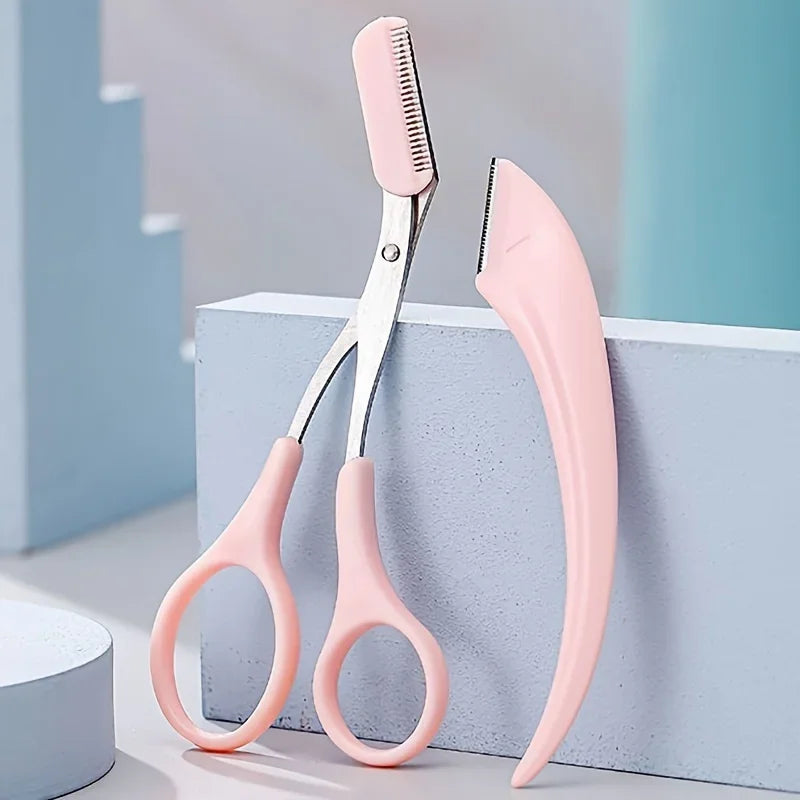 1Pcs/2Pcs/3Pcs Crescent Moon Eyebrow Trimmer Set, Stainless Steel Curved Eyebrow Razor Eyebrow Scissors With Comb