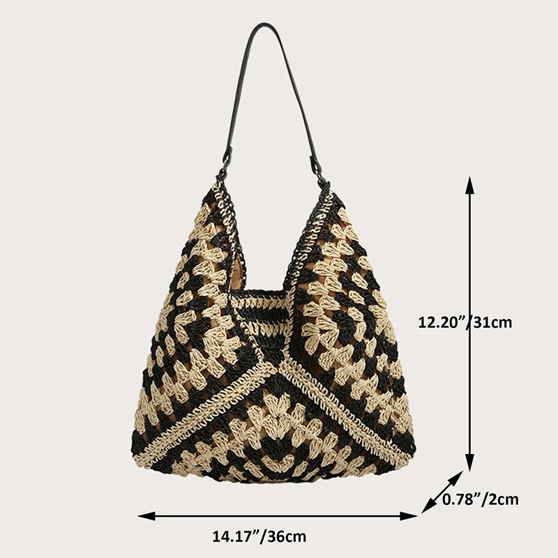 Women Weaving Clutches Top-handle Bag Large  Portable Shoulder Bag Summer Beach Purses Shopper Satchel Female Tote Bags