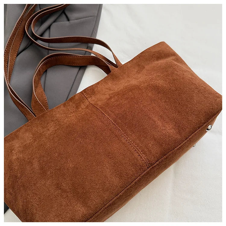 Large Capacity Tote Women Bag Retro Faux Suede Shoulder Bag Quitting Designer Bags for Women Handbag Commuting Shopper Purses