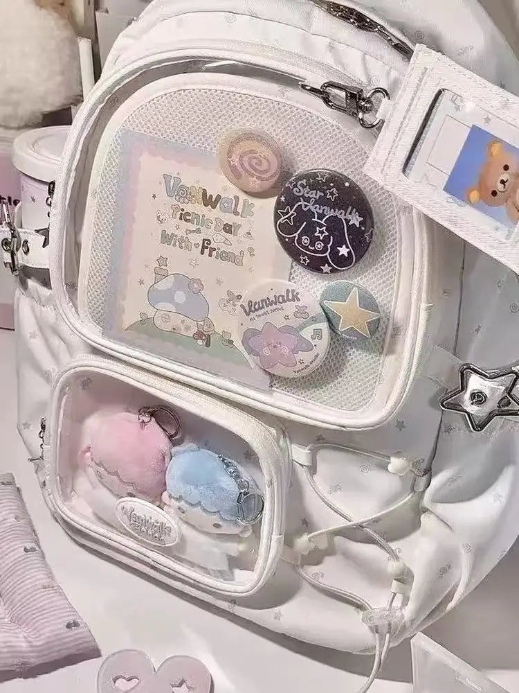 Women Black School Bags Japanese Kawaii Ita Backpack High-capacity Design Transparent Backpacks Sweetwear Y2k Bag 2025 New Trend