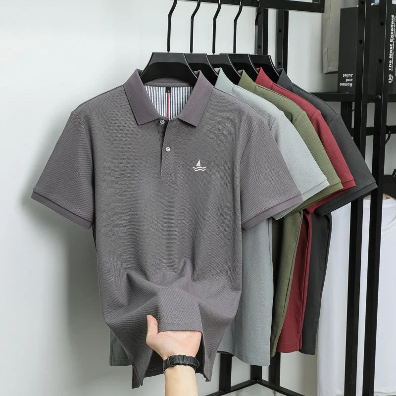 100% pure cotton men short sleeve polo shirt fashion exquisite sailboat embroidery summer comfort business casual lapel T-shirt