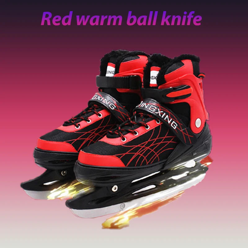 Adjustable Size Speed Skating Shoes Thermal Stretchable Ice Skates Ski Shoes Thicken with Ice Blade for Kids Adult Men And Women