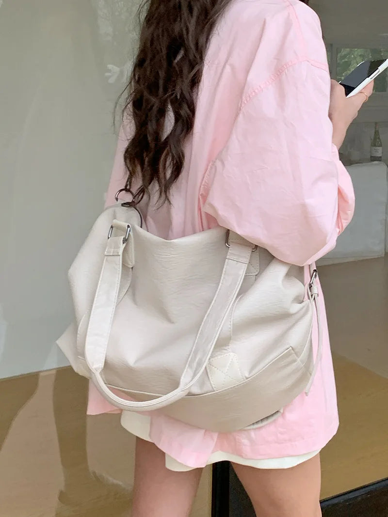 Fashion Tote Bag Leather Women Bag Simplicity Handbag Solid Vintage Shoulder Messenger Bag for Ladies