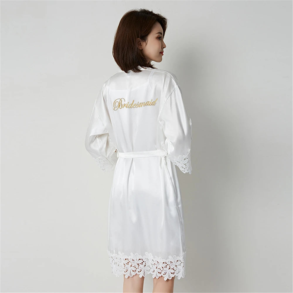 Wedding Embroidery Bride Bridesmaid Kimono Dresses Lace Gown Sexy Women Robes Home Gown Bathrobe Short Night Shirts Sleepwear1PC