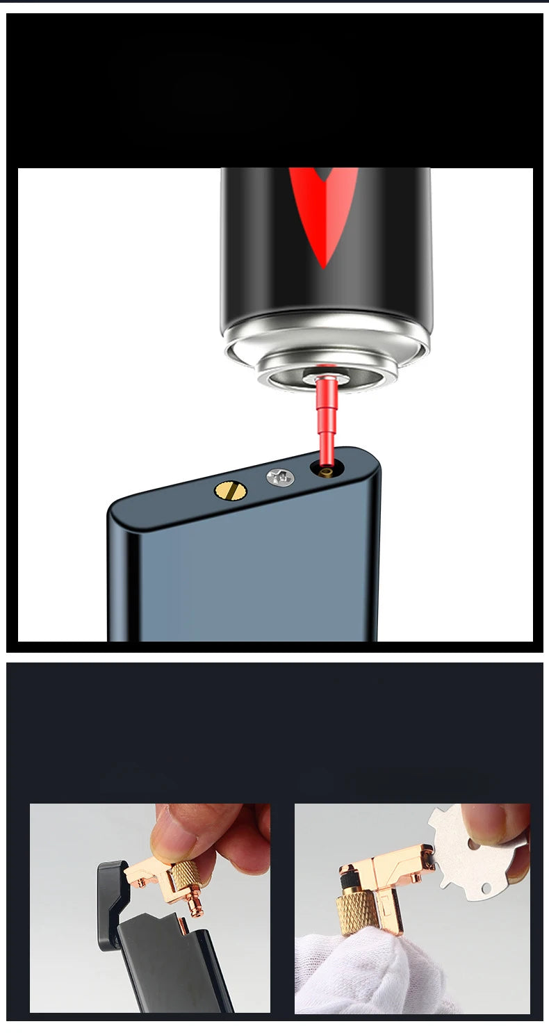 New Personality Portable Metal Slender Wheel Lighter Butane Gas Open Flame Lighter Mini Cigarette Lighter Gadget Men's Gift