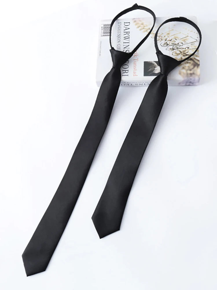 Women Black Zipper Ties Retro Silky Narrow men Neck Tie Slim Smooth Bow Tie Korean Style Simple Elegant All-match Trendy Tie