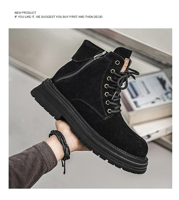 Men's high-quality suede horse boots outdoor casual leather boots thick soled English style short boots fashionable work boots