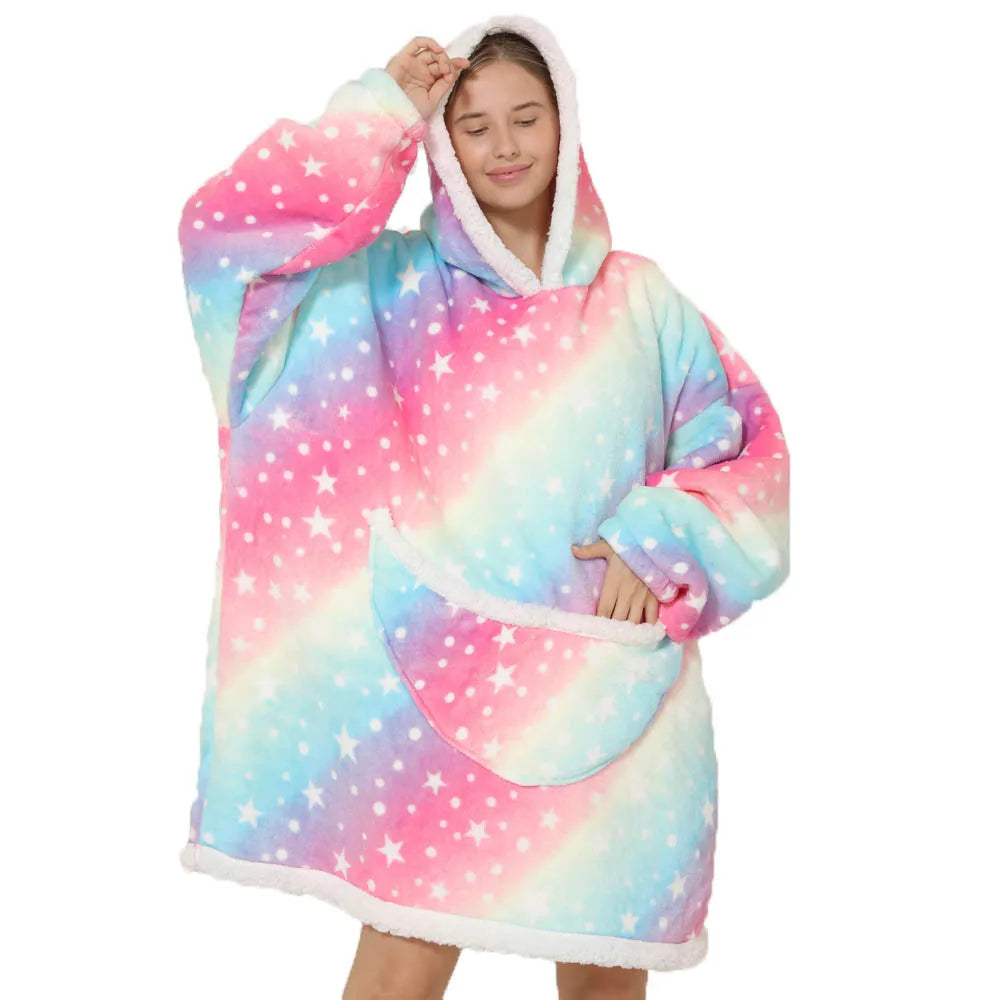 Oversized Blanket Hoodie with Big Pockets for Women Christmas Sweaters Hooded Cute Wearable Fleece TV Blanket for Couple Hoodies