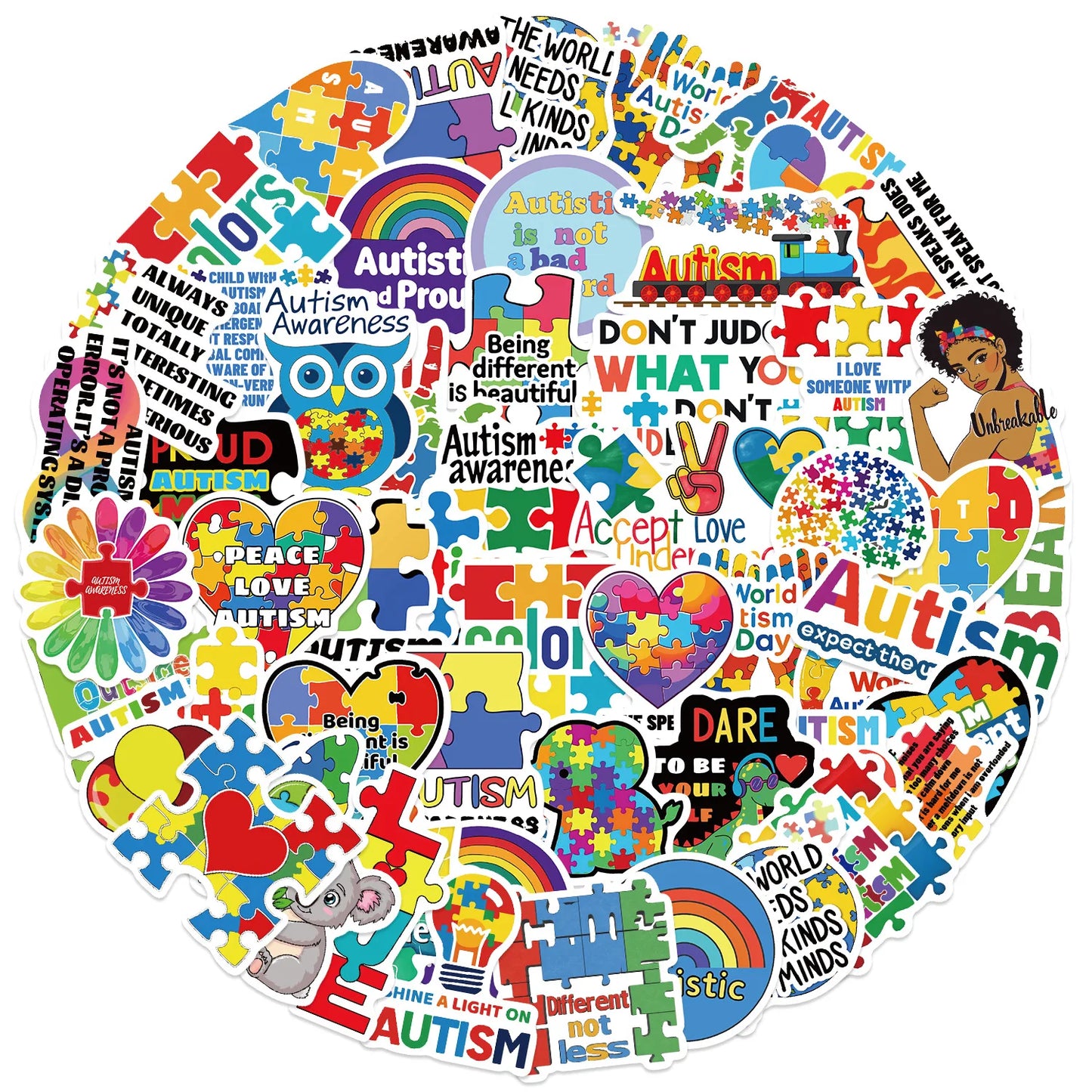 50Pcs Cartoon Autism Awareness Stickers Set Waterproof DIY Decorations for Notebooks Luggage Guitar  Children's Autism Day Gifts