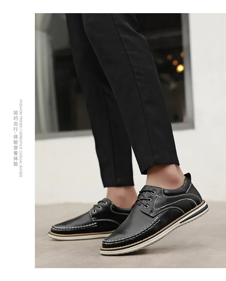 Men Genuine Leather Casual Shoes Fashion Business Leisure Shoes Lace-up Loafers